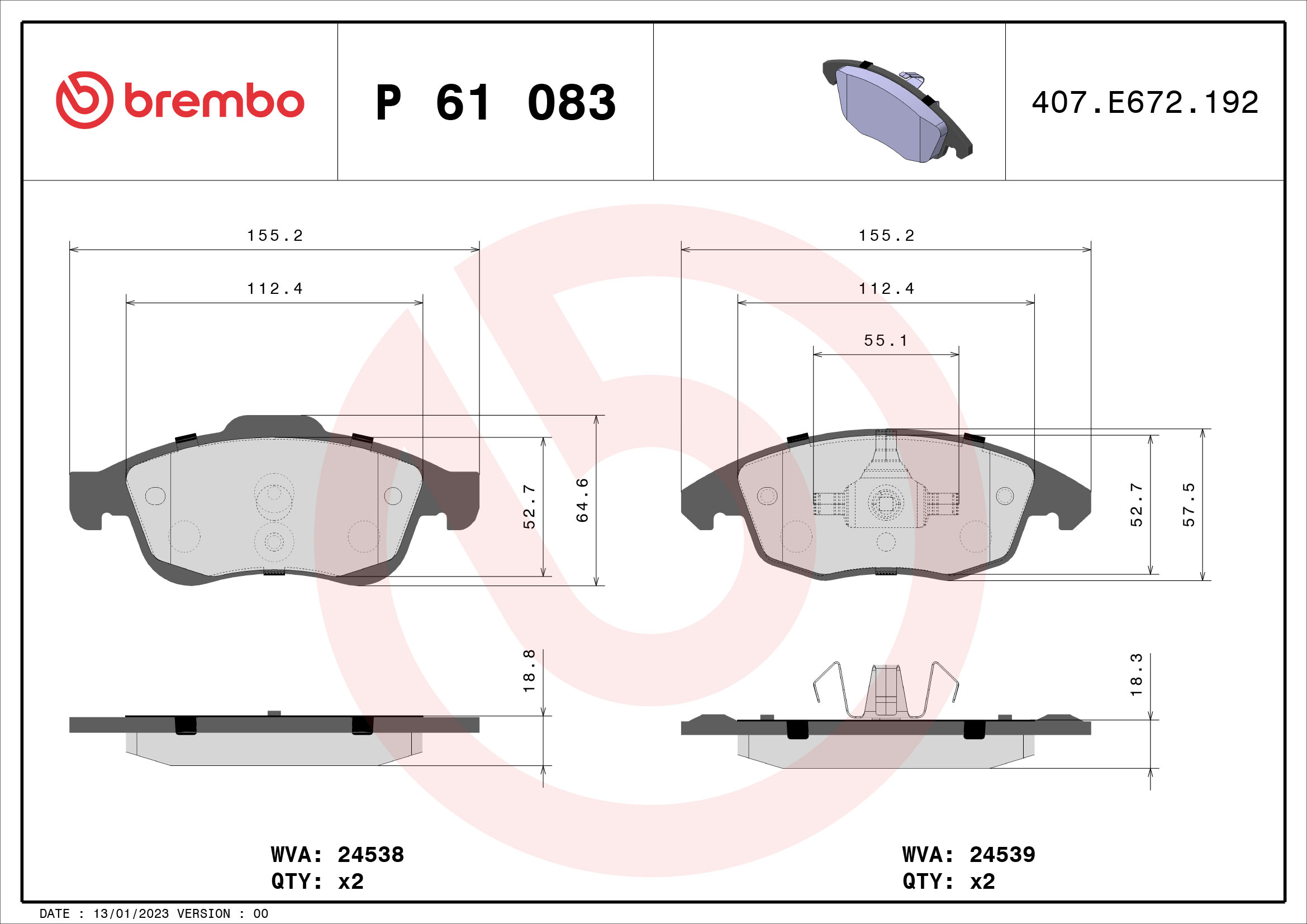 A.B.S. P 61 083 BREMBO Bremsbelagsatz, Scheibenbremse